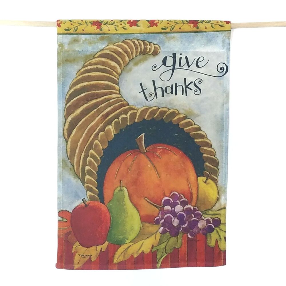 Give Thanks Thanksgiving Cornucopia Garden Flag
